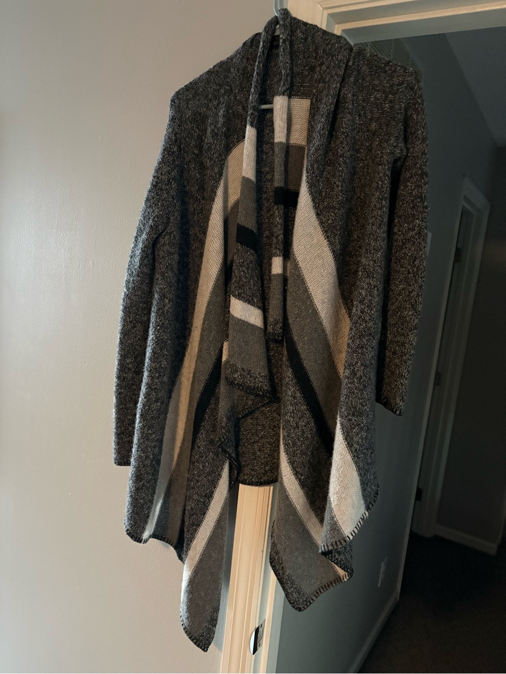Banana Republic Gray & Cream Striped Open Front Draped Cardigan